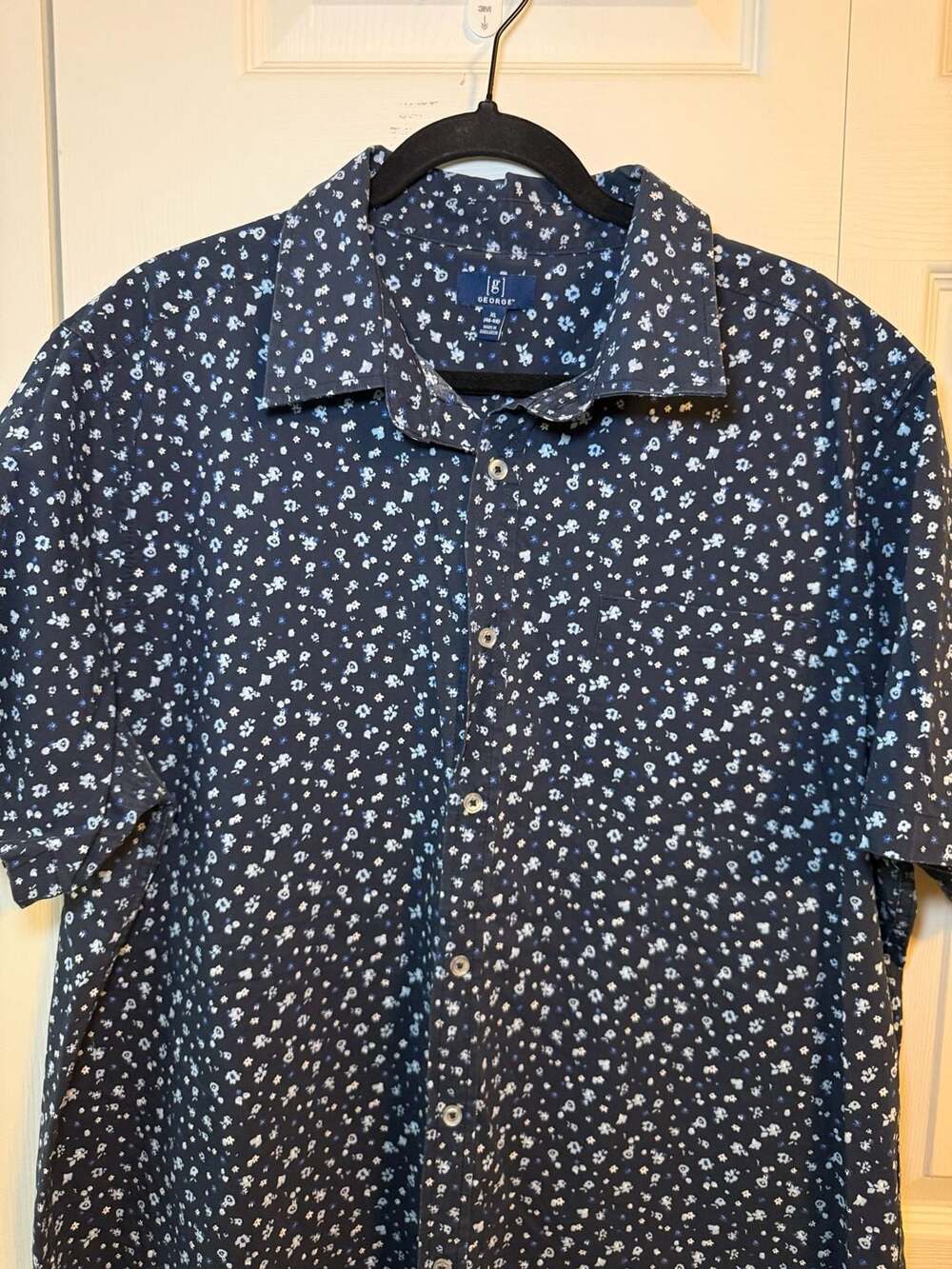 George Men's Short Sleeve Floral Print Button Up Shirt Navy XL 46-48